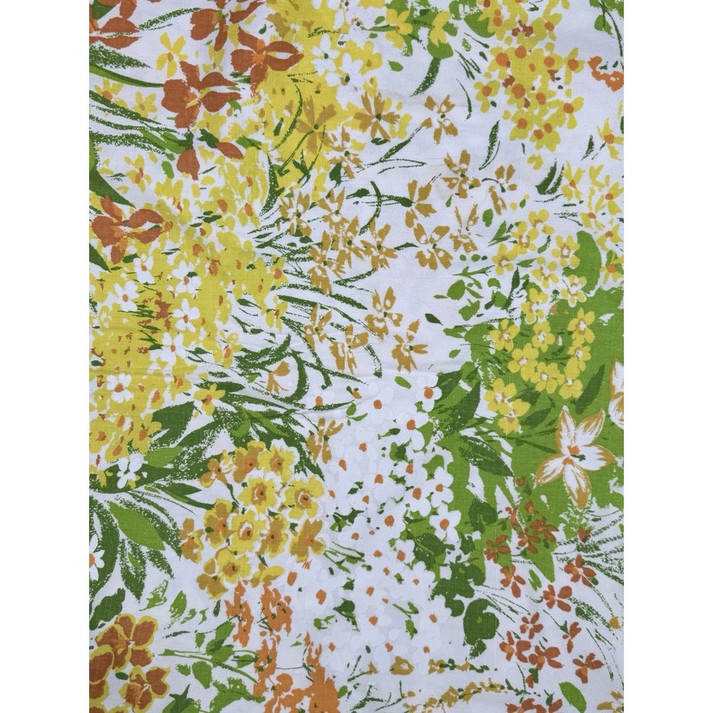 Vtg House N Home Fabric 45x67 Screen Print Floral Yellow Green MCM 70s Retro‎